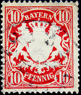 Германия , Бавария 1888 год . Герб Баварии . 010 pf. Каталог 1,0 €. (1)